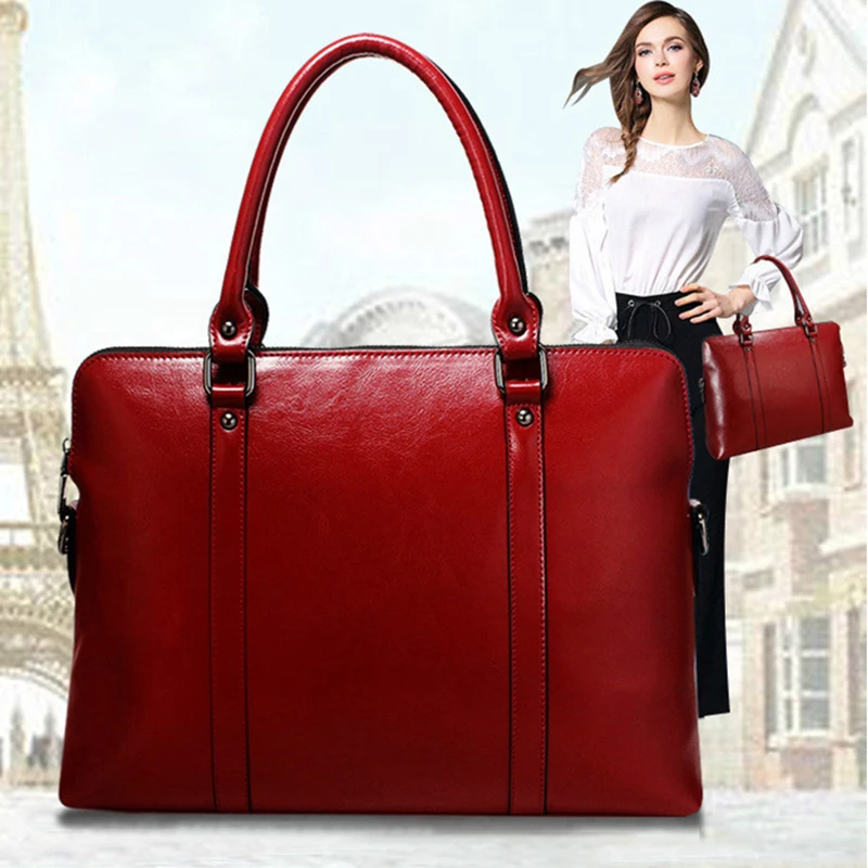 New 100% Genuine Leather Briefcase For Woman 14 15.6 inch Laptop Bag - Image 1