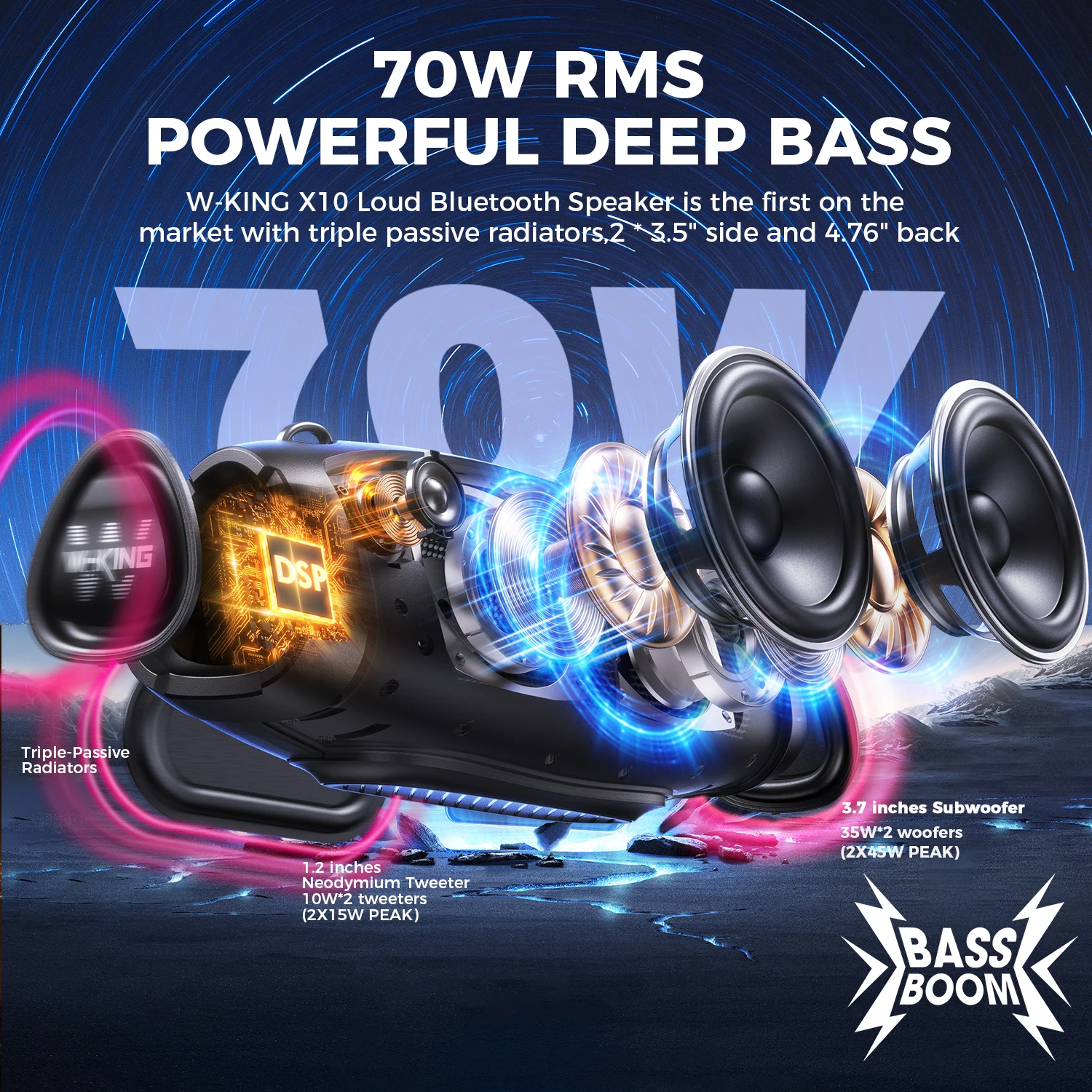 W-KING X10 Bluetooth Speaker, 120W - Image 2