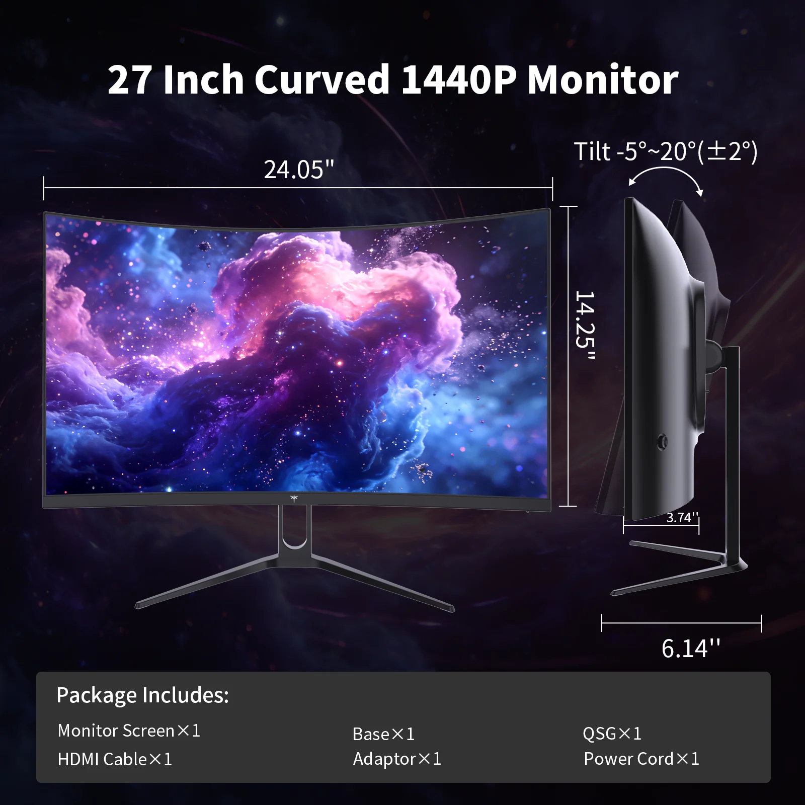 KTC H27S5C 27" Curved Gaming Monitor, 1440P QHD 144Hz - Image 4