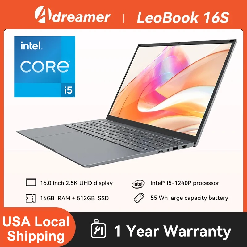 16 Inch Laptop Intel Core I5 CPU 2.5K IPS Display 16GB RAM 512GB/ 1TB ROM - Image 1