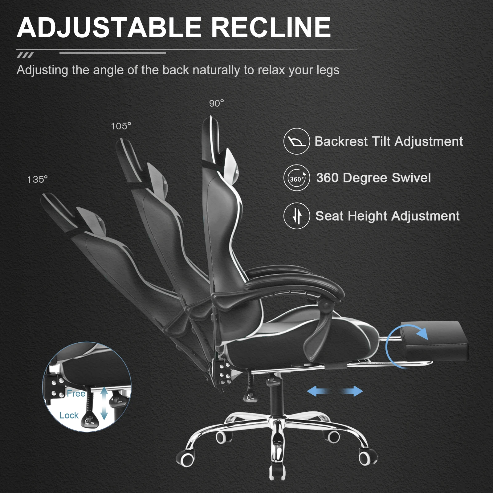 GTPLAYER Gaming Chair with Footrest, - Image 3
