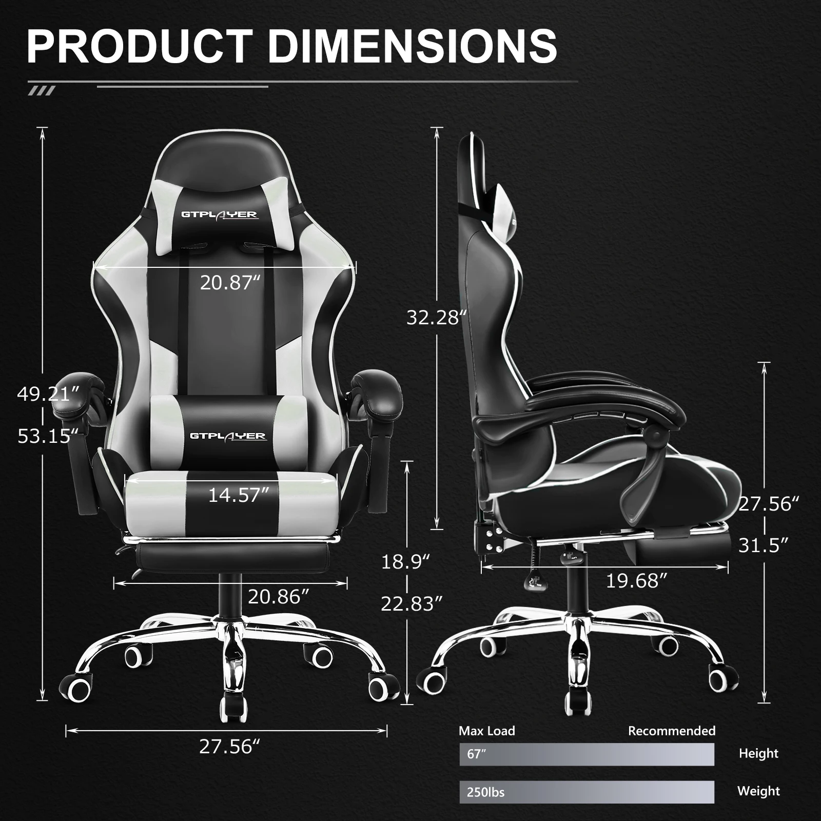 GTPLAYER Gaming Chair with Footrest, - Image 2