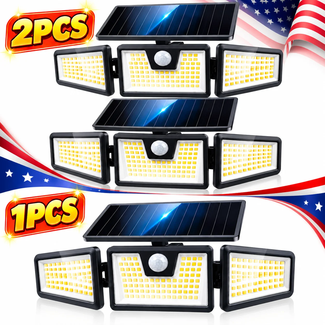 1/2PCS Solar Outdoor Lights, 3 Adjustable Heads - Image 1
