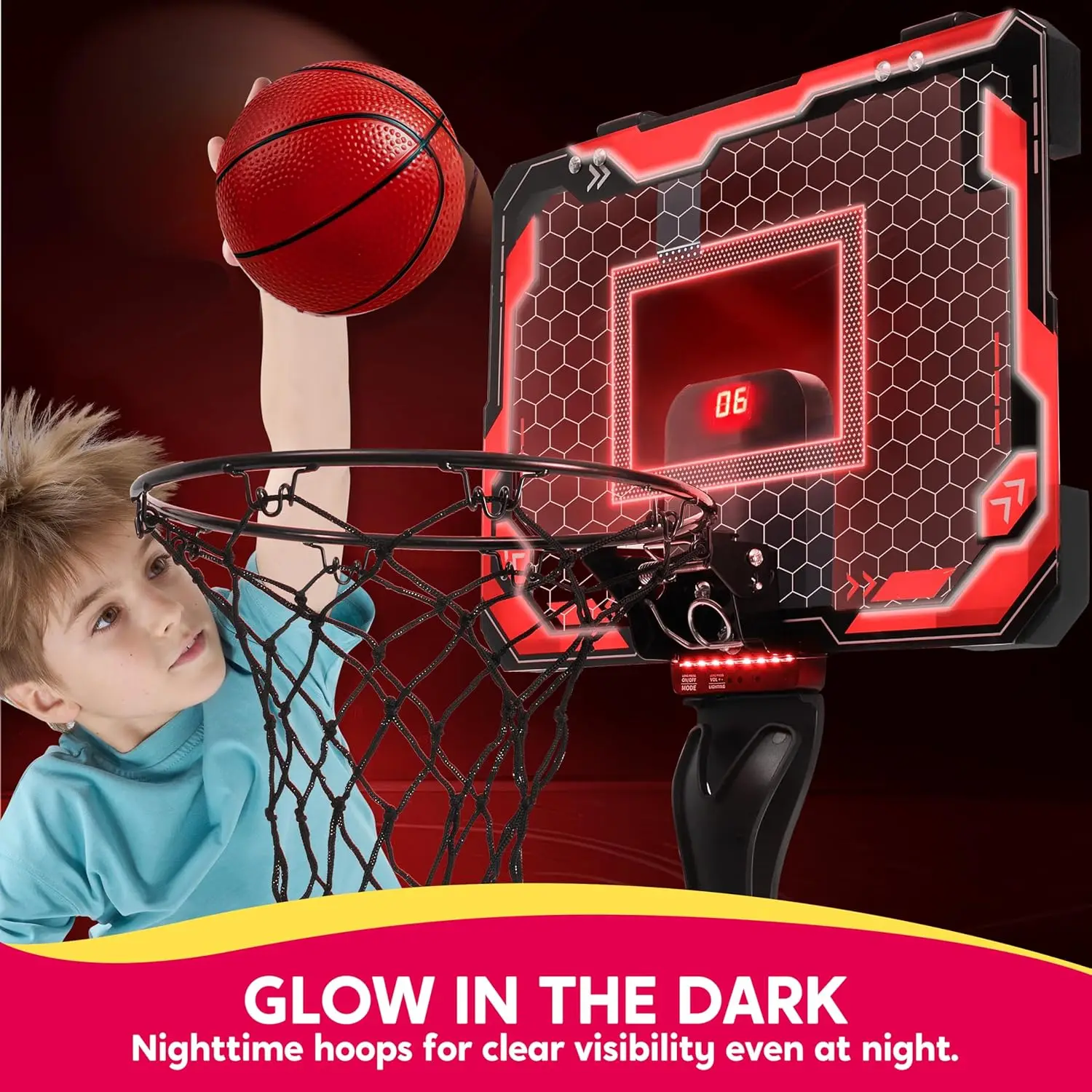 JOYFY Mini Indoor Basketball Hoop Light Up Over The Door Basket Ball Hoop for Kids Toys Birthday Gifts with Scoreboard & 4 Balls - Image 3