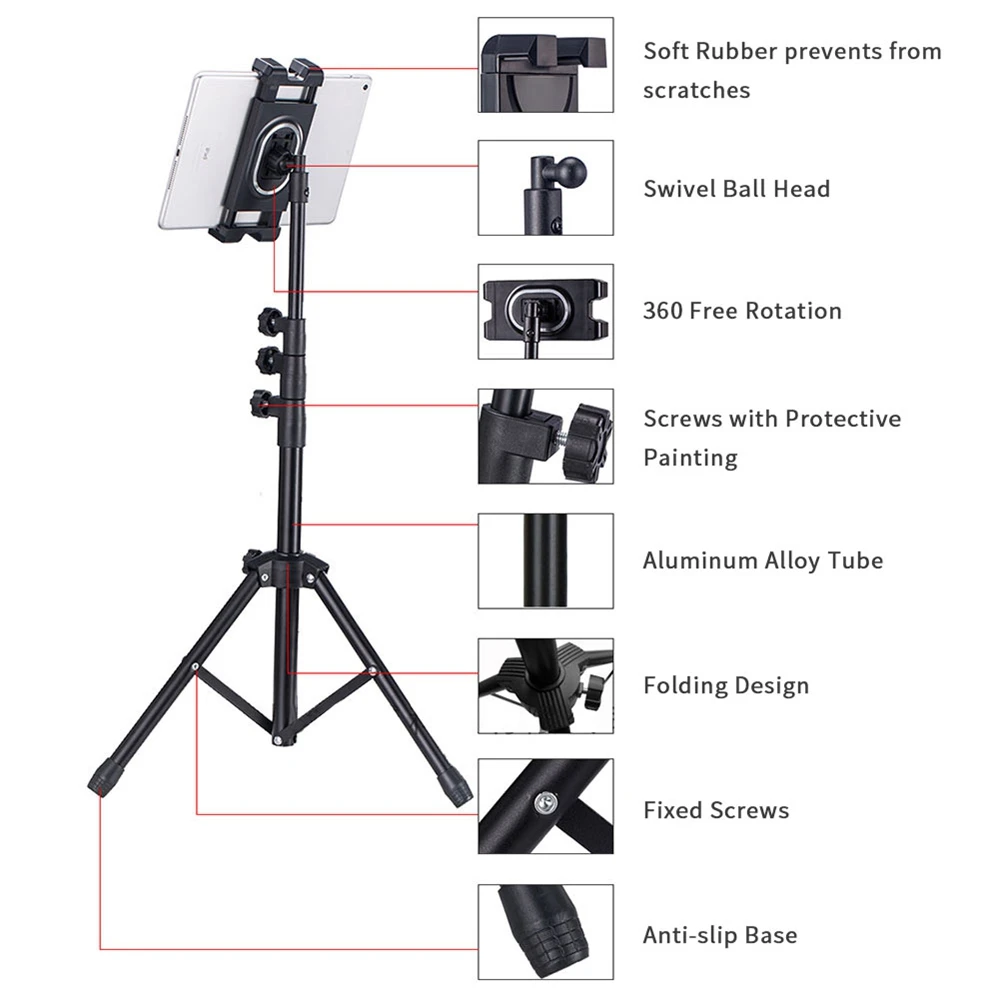 Tripod iPad Floor Stand for 4-12.9-Inch Phone Tablet, - Image 2