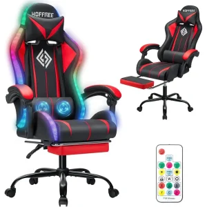 Gaming Chair Massage with LED RGB Lights