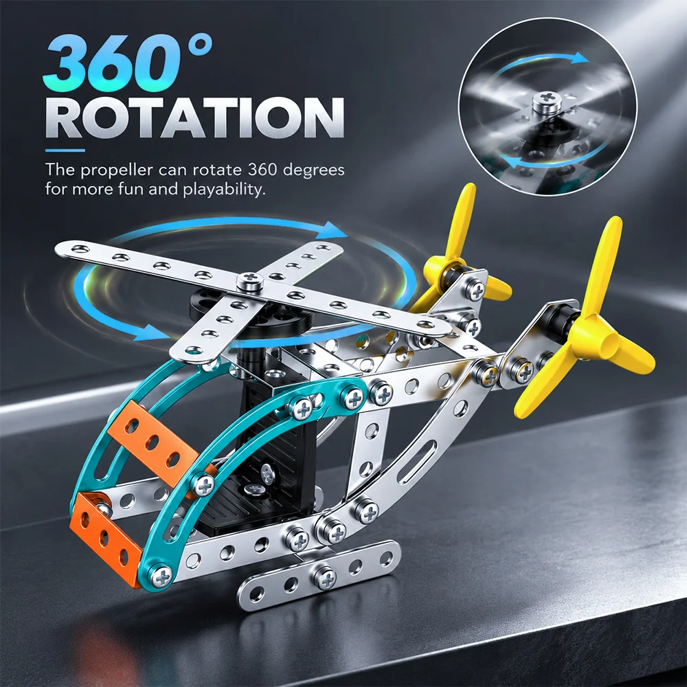Metal Assembly Helicopter Model with Dual Propellers, - Image 1