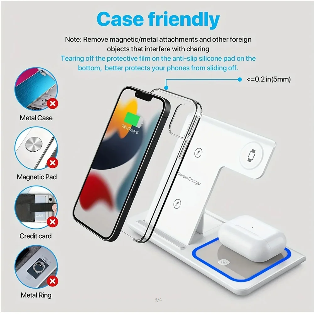15W 3 in 1 LED Fast Wireless Charger Stand Foldable - Image 6