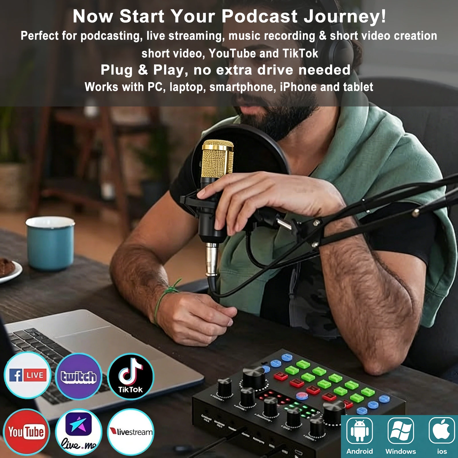 Podcast Equipment Bundle, BM800 Podcast Usb Rechargeable - Image 3