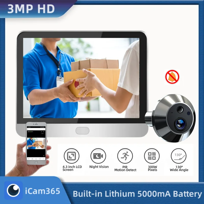 3MP ICam365 Wireless House WiFi Door Camera - Image 1