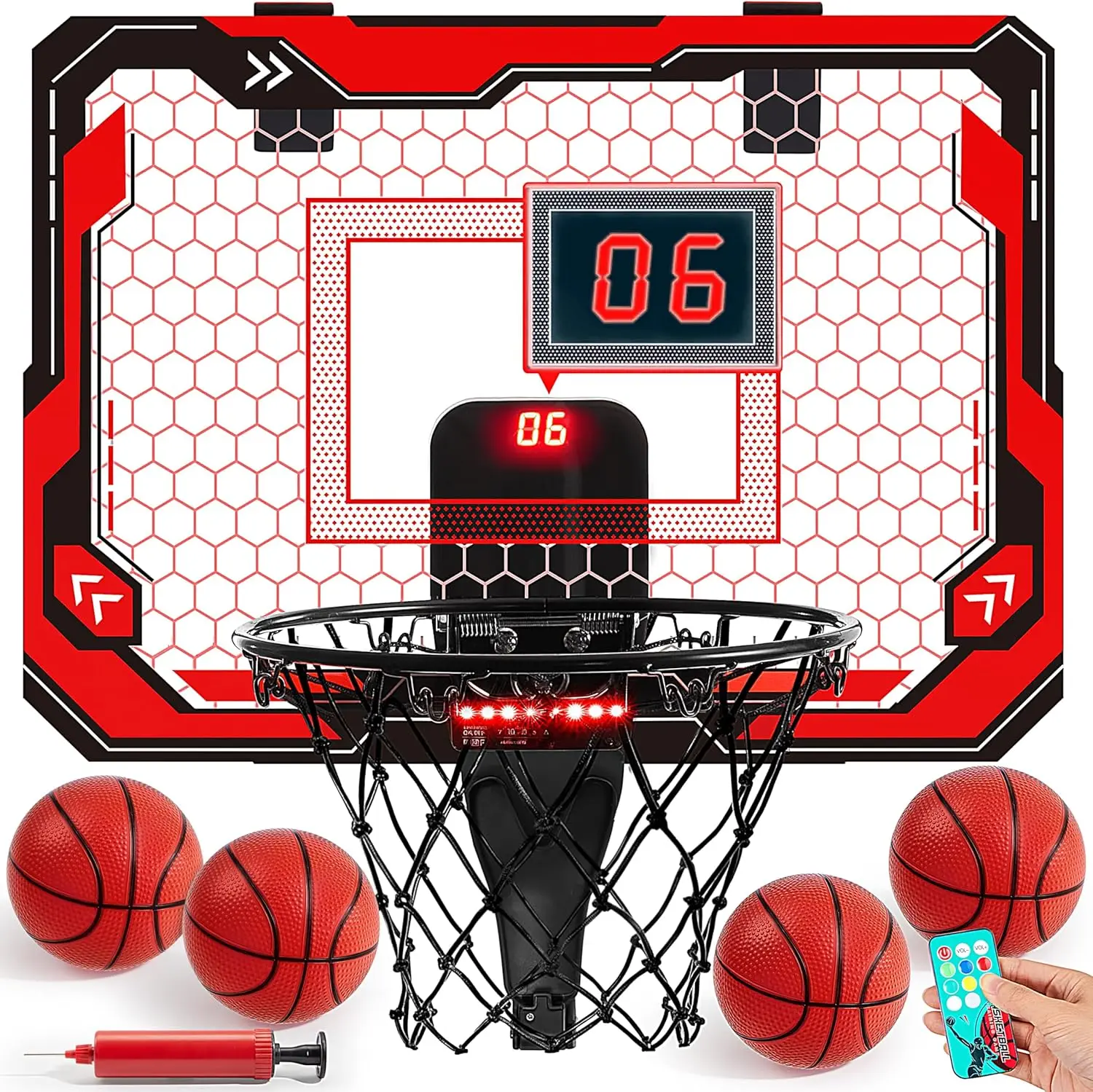 JOYFY Mini Indoor Basketball Hoop Light Up Over The Door Basket Ball Hoop for Kids Toys Birthday Gifts with Scoreboard & 4 Balls - Image 1