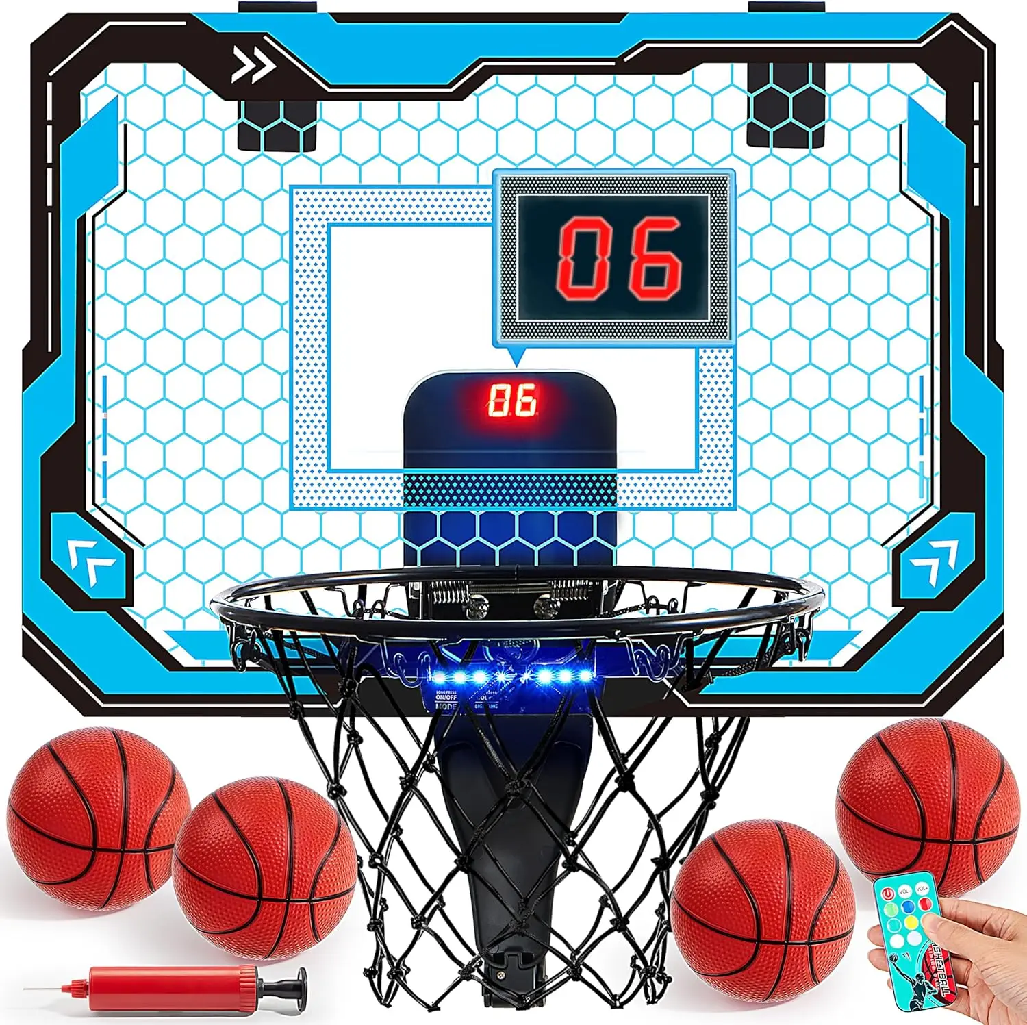 JOYFY Mini Indoor Basketball Hoop Light Up Over The Door Basket Ball Hoop for Kids Toys Birthday Gifts with Scoreboard & 4 Balls - Image 8