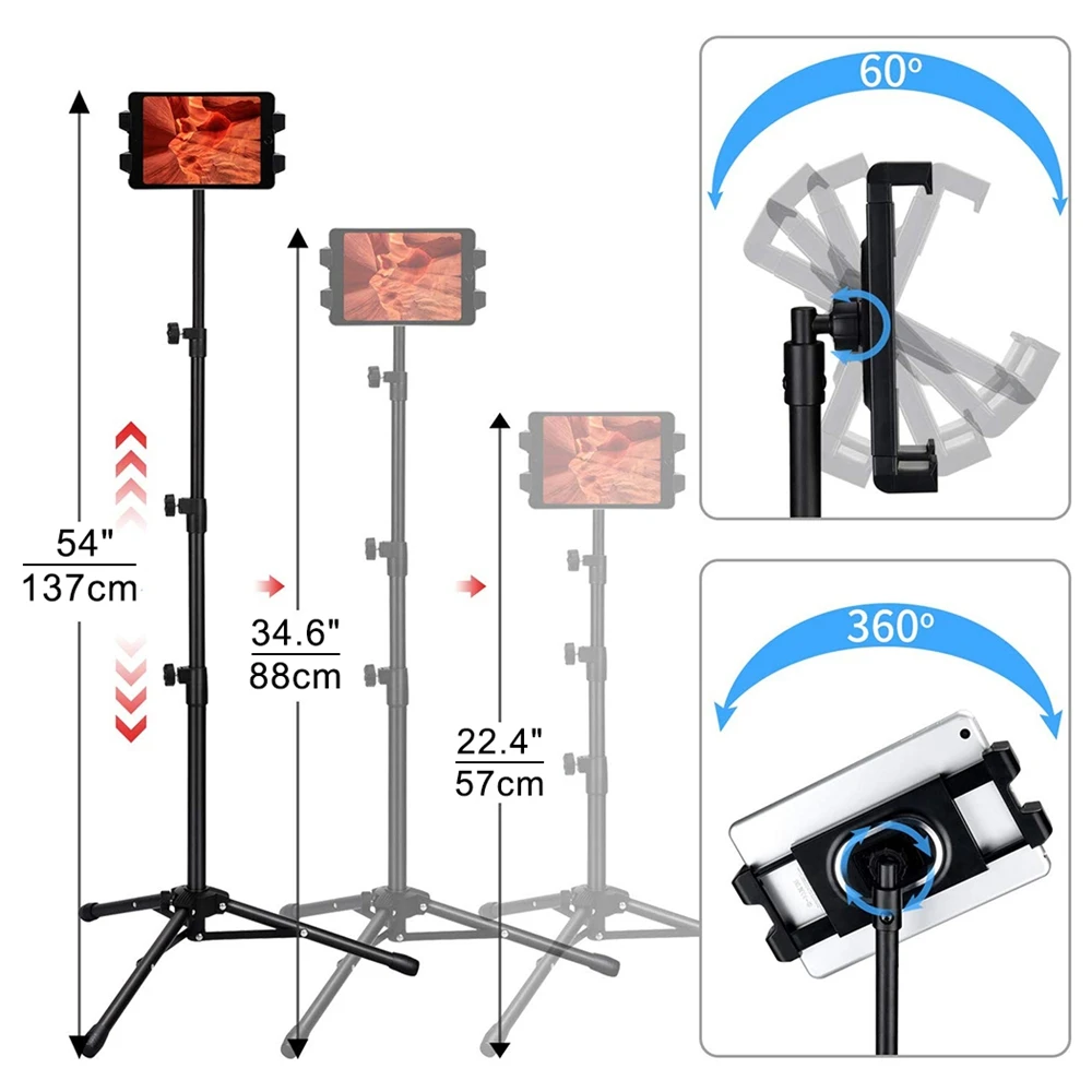 Tripod iPad Floor Stand for 4-12.9-Inch Phone Tablet, - Image 7