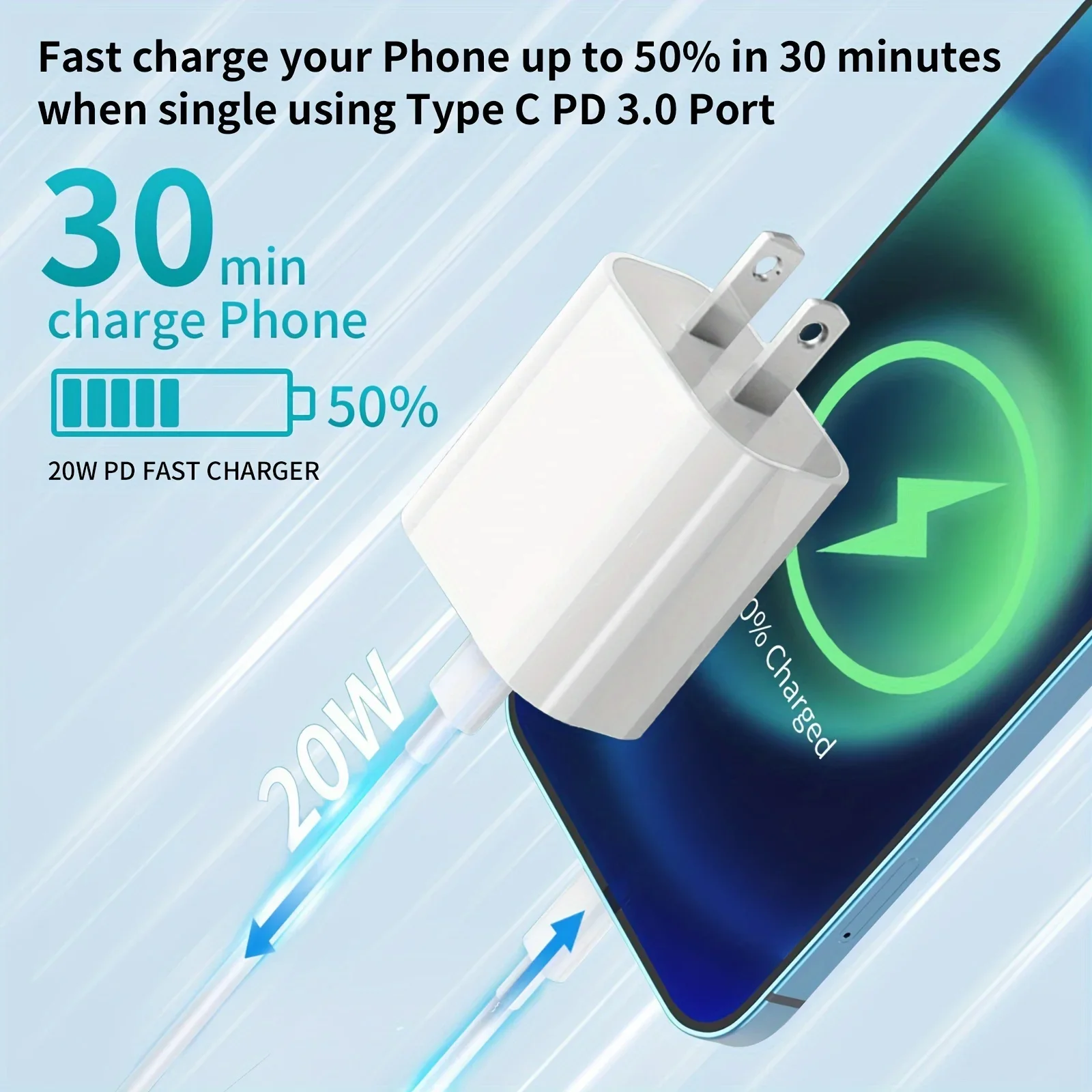 20W USB C fast Charger Block Dual Port with 6FT - Image 5