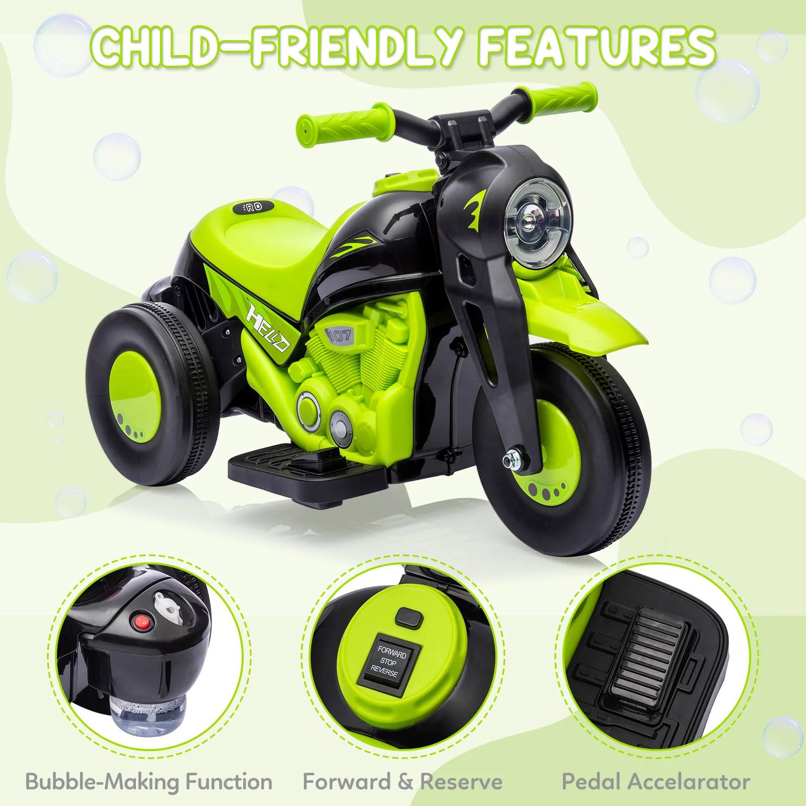 6V Kids Electric Motorcycle With Bubble Machine, - Image 4