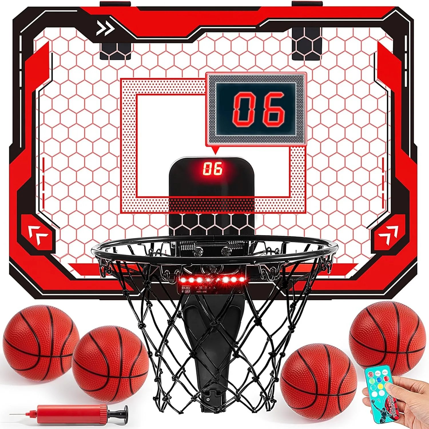 JOYFY Mini Indoor Basketball Hoop Light Up Over The Door Basket Ball Hoop for Kids Toys Birthday Gifts with Scoreboard & 4 Balls - Image 7
